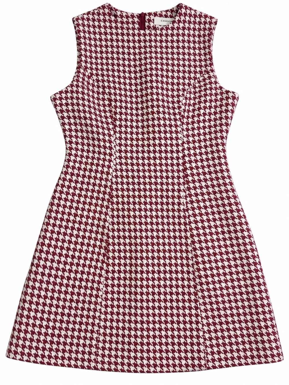 COMMENSE Houndstooth Sleeveless A-Line Mini Dress - Burgundy/White - Size M